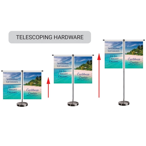 11-19.7" T Style Metal Telescopic Flagpole w/ 2 Bann