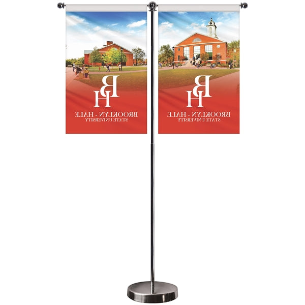 11-19.7" T Style Metal Telescopic Flagpole w/ 2 Banners