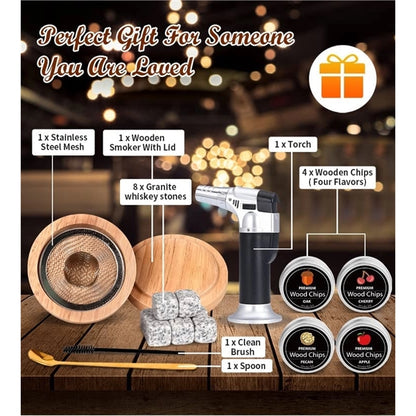 Cocktail Smoker Kit with Torch Whiskey with Ice Wine Stone
