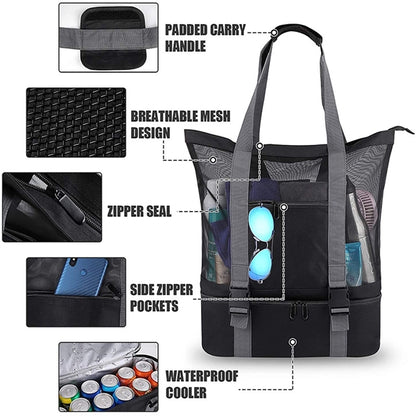 Mesh Tote Bag With Detachable Beach Cooler