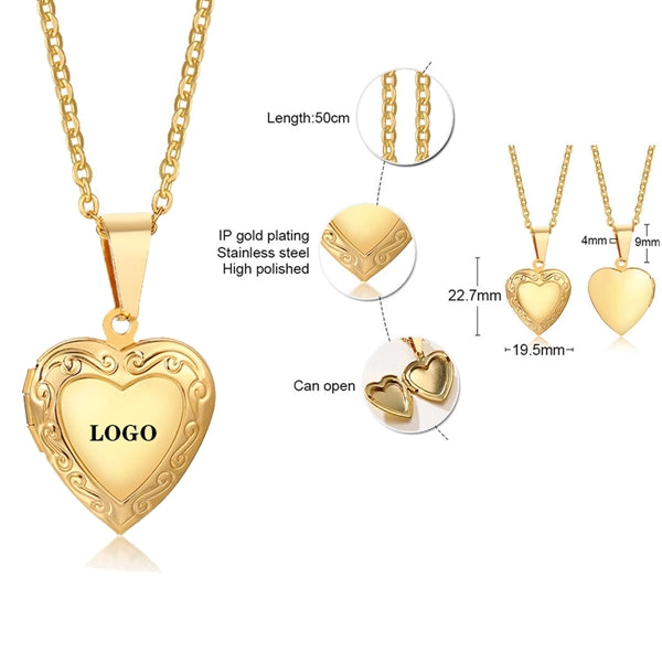 Golden Heart Shape Locket Necklace Pendant
