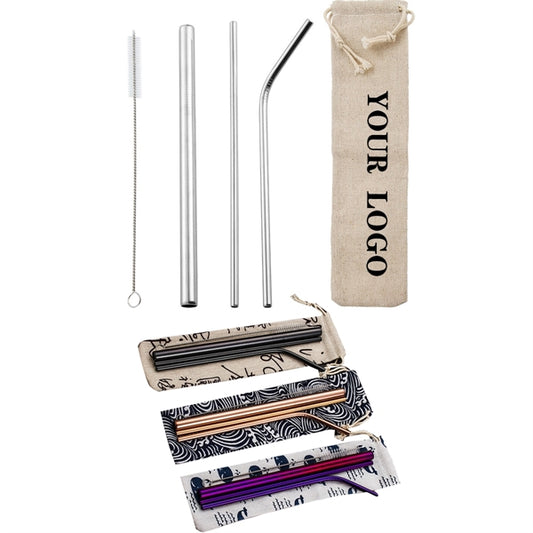 Stainless Steel Straw with Carrying Drawstring Bag