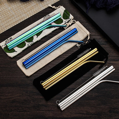 Stainless Steel Straw with Carrying Drawstring Bag