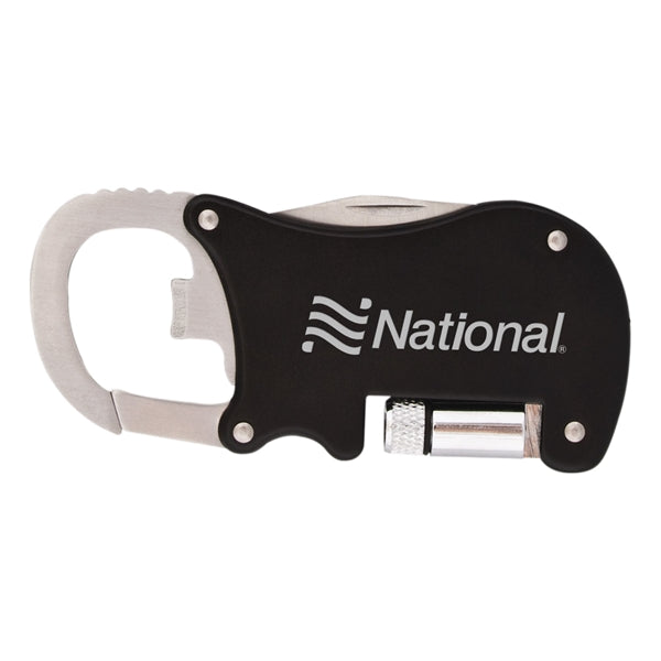 Bottle Opener Carabiner With Flashlight & Knife