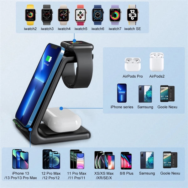 3-In-1 Wireless Charging Stand with Adapter