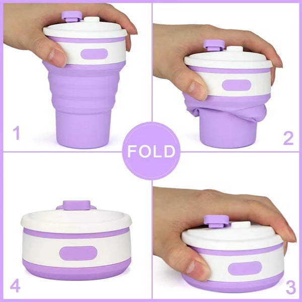 12 Oz Folding  Silicone Cup for Drinking w/ Lid