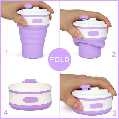 12 Oz Folding  Silicone Cup for Drinking w/ Lid