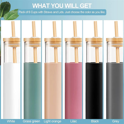 Glass bottle With Bamboo Lid and Straw 16oz