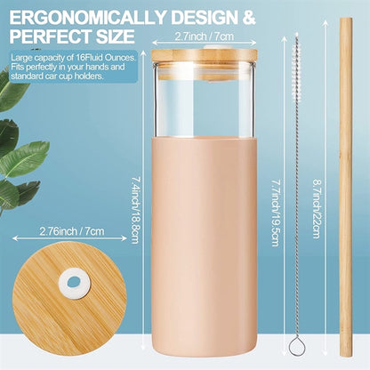 Glass bottle With Bamboo Lid and Straw 16oz