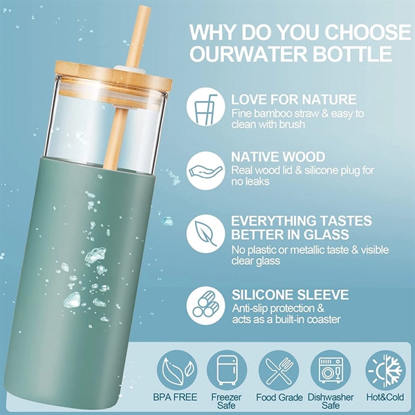 Glass bottle With Bamboo Lid and Straw 16oz