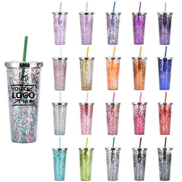 24oz Acrylic Shine Colorful Glitter Tumbler With Straw