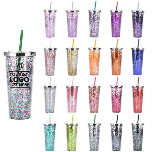 24oz Acrylic Shine Colorful Glitter Tumbler With Straw
