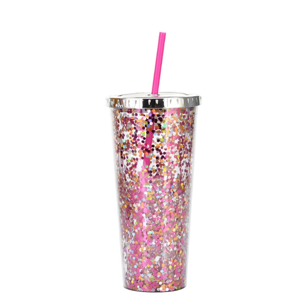 24oz Acrylic Shine Colorful Glitter Tumbler With Straw