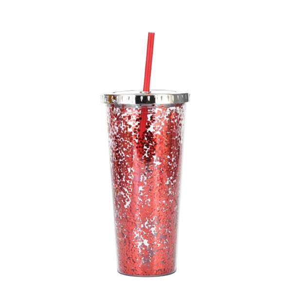 24oz Acrylic Shine Colorful Glitter Tumbler With Straw