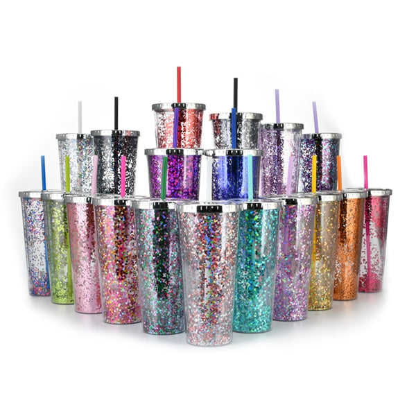 24oz Acrylic Shine Colorful Glitter Tumbler With Straw