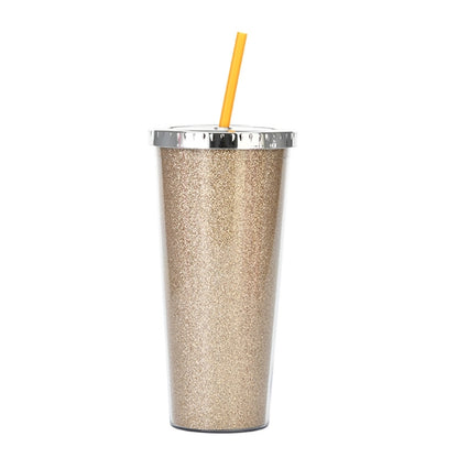 24oz Acrylic Double Wall Glitter Tumbler With Straw