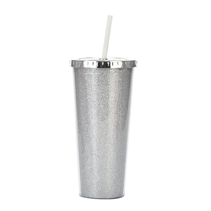 24oz Acrylic Double Wall Glitter Tumbler With Straw
