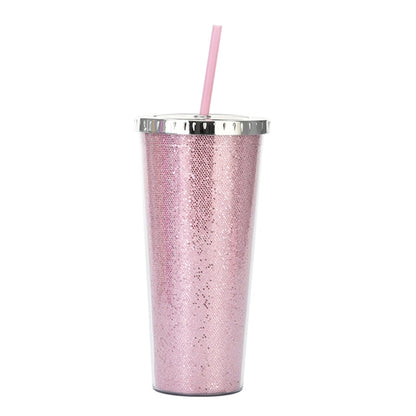 24oz Acrylic Double Wall Glitter Tumbler With Straw