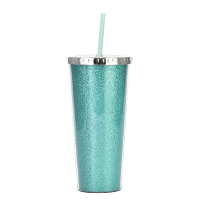 24oz Acrylic Double Wall Glitter Tumbler With Straw