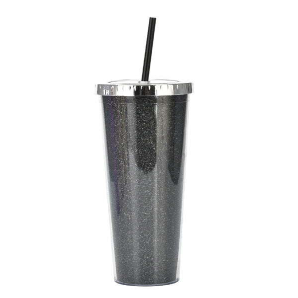 24oz Acrylic Double Wall Glitter Tumbler With Straw