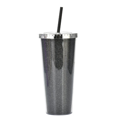24oz Acrylic Double Wall Glitter Tumbler With Straw