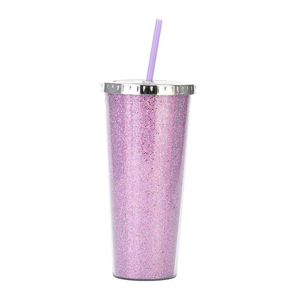 24oz Acrylic Double Wall Glitter Tumbler With Straw