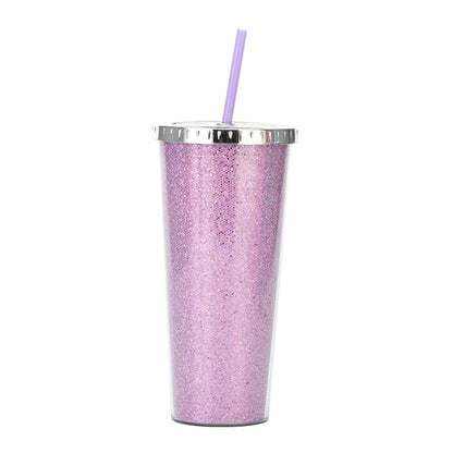 24oz Acrylic Double Wall Glitter Tumbler With Straw