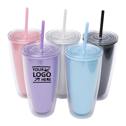 24oz Acrylic Colorful Simple Modern Tumbler With Straw