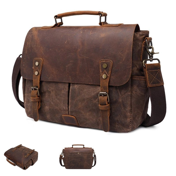 Waterproof Vintage Genuine Leather Waxed Briefcase