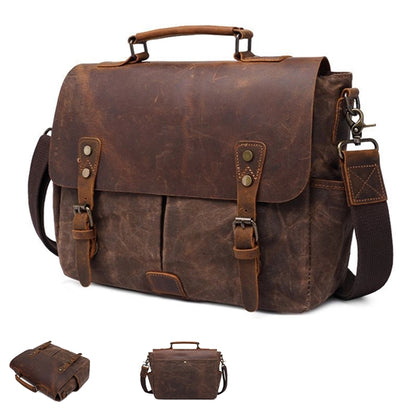 Waterproof Vintage Genuine Leather Waxed Briefcase