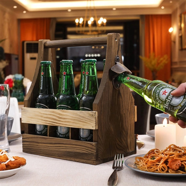 6 Packs Wooden Beer Caddy