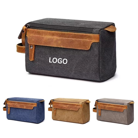 Leather Canvas Toiletry Bag