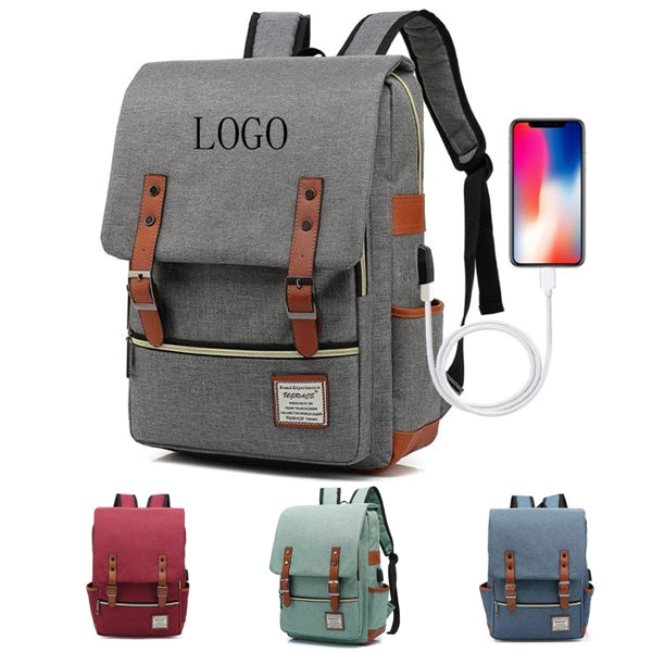 Vintage Laptop Backpack with USB Charging Port