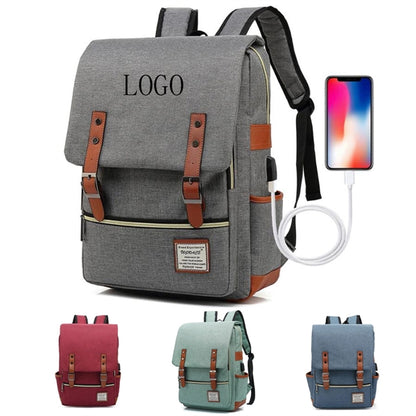 Vintage Laptop Backpack with USB Charging Port