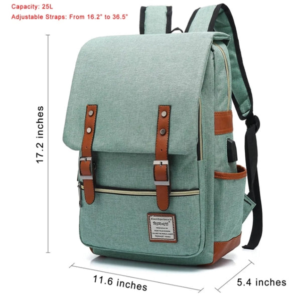 Vintage Laptop Backpack with USB Charging Port