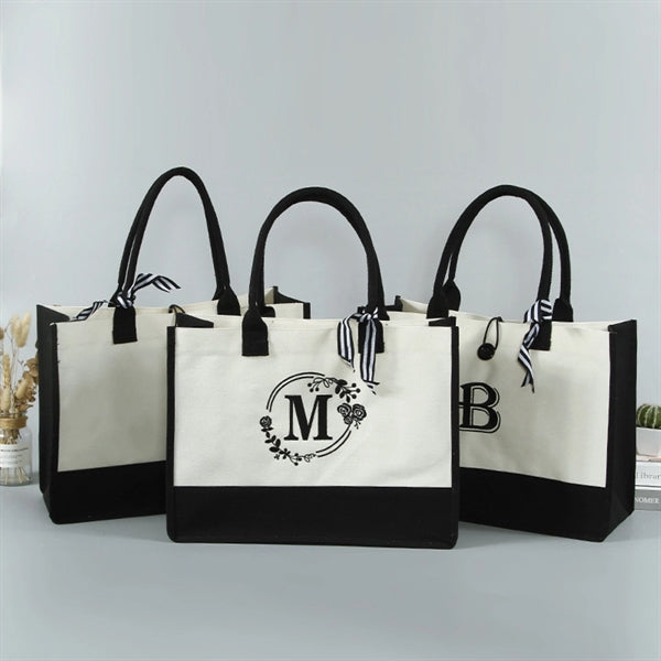 Women Initial Canvas Tote Bag