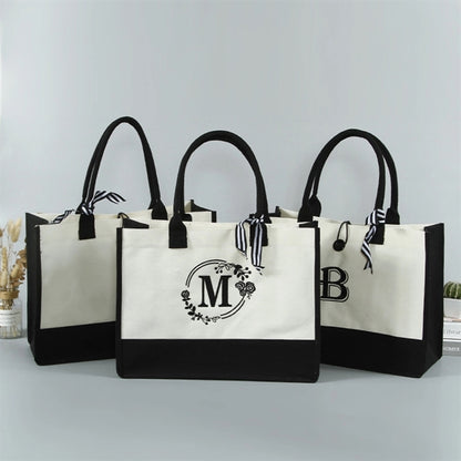 Women Initial Canvas Tote Bag