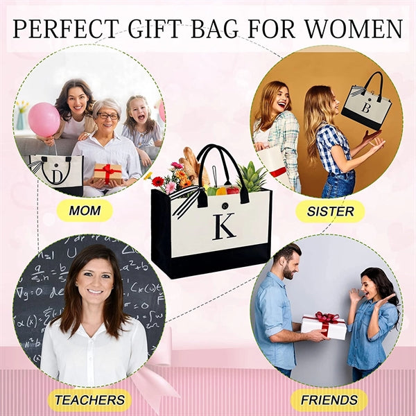 Women Initial Canvas Tote Bag