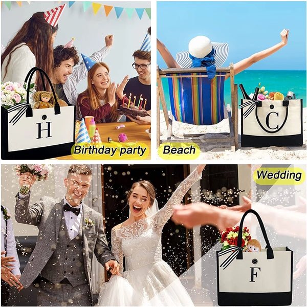 Women Initial Canvas Tote Bag