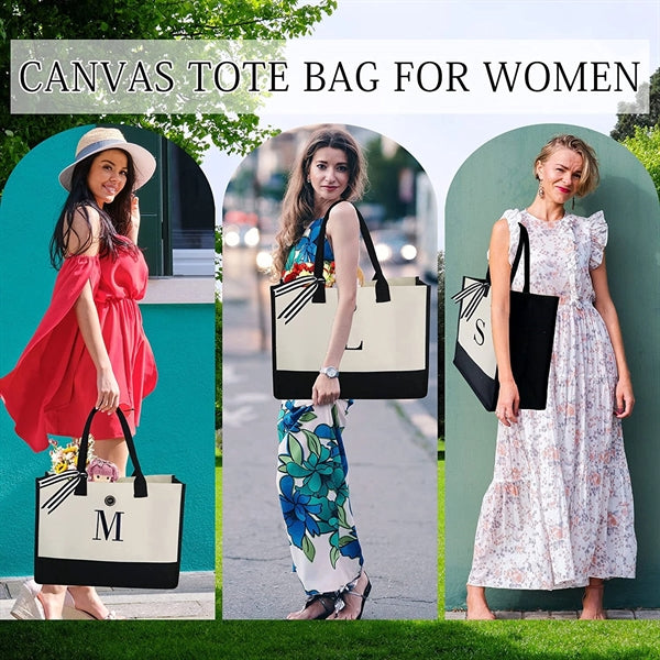 Women Initial Canvas Tote Bag