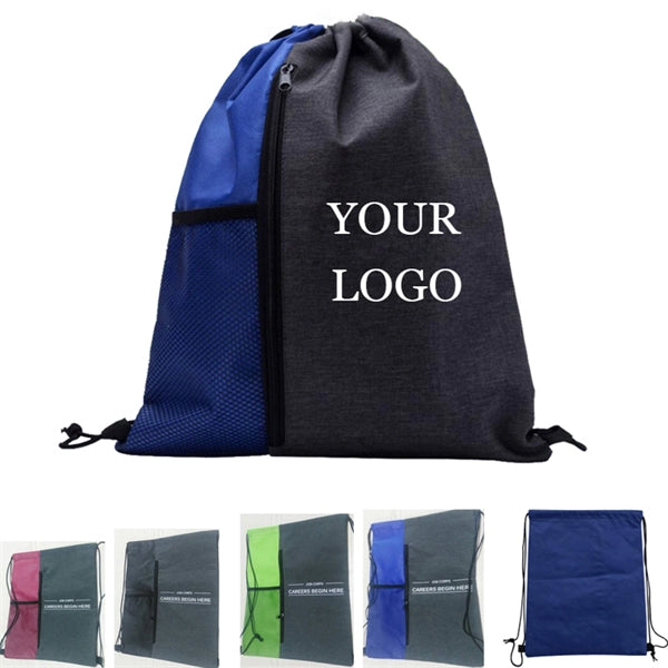 Vertical Drawstring Bag with a Mesh Pocket