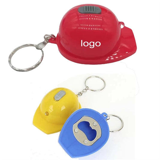 MOQ100 Safety Helmet Bottle Opener Keychain with light