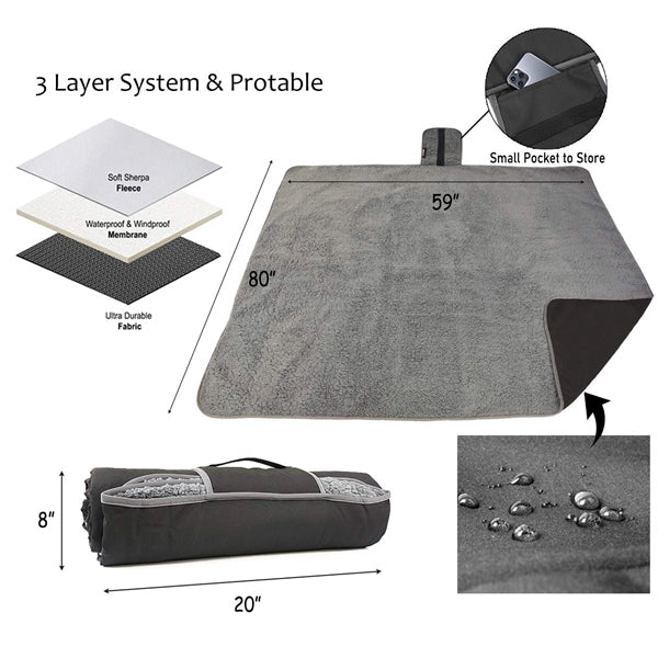 Waterproof Outdoor Blanket with Sherpa Lining