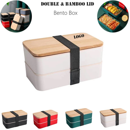 Bamboo Lid Double Bento Box Set