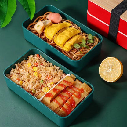 Bamboo Lid Double Bento Box Set