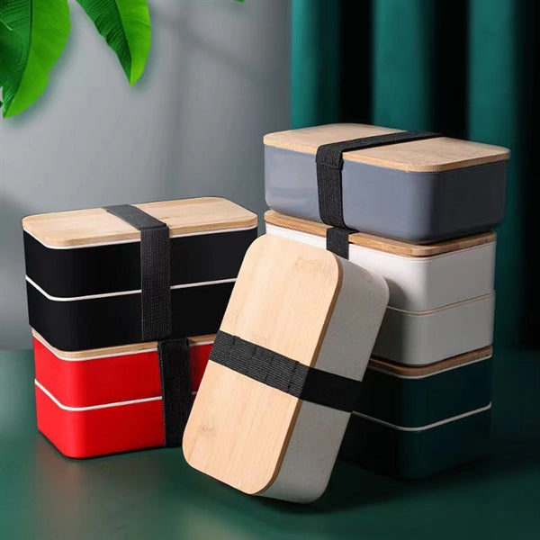Bamboo Lid Double Bento Box Set