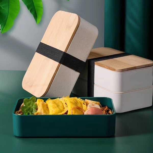 Bamboo Lid Double Bento Box Set