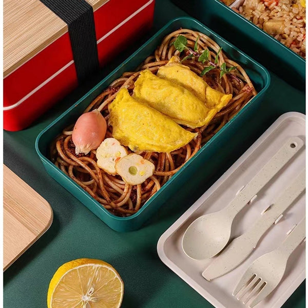 Bamboo Lid Double Bento Box Set