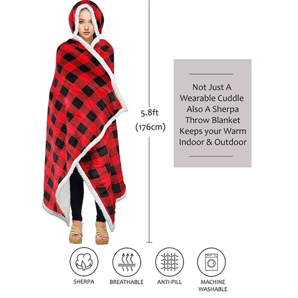 Wearable Cuddle Wrap, Warm Soft Hooded Blanket