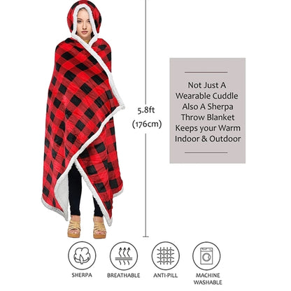 Wearable Cuddle Wrap, Warm Soft Hooded Blanket
